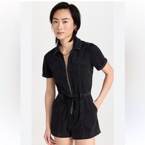 PAIGE Meg Short Sleeve Romper Black Denim Shorts Sz 2 Small